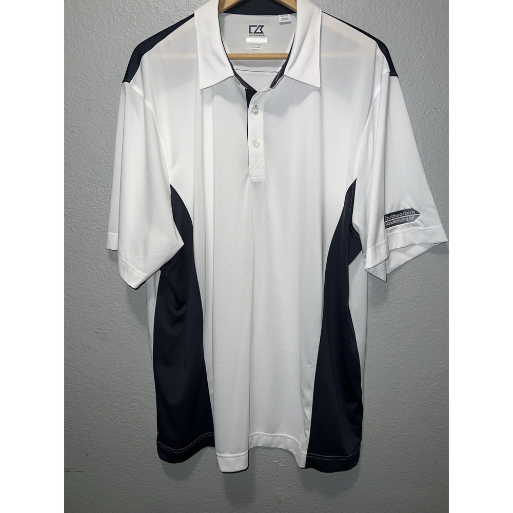 Cutter & Buck Dry Tec Polo Mens XL White Blue Short Sleeve Golf With Logo Prep